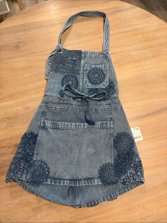 Free People Dresses & Skirts - Blue Denim Overall Skort with Crochet Appliqué